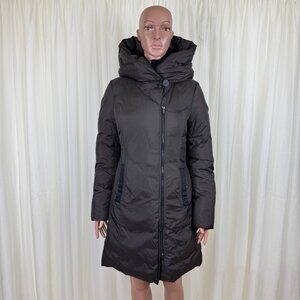 SOIA & KYO Down Fill Winter Bib Puffer Hood Coat Jacket Parka Sz SM Black/Brown